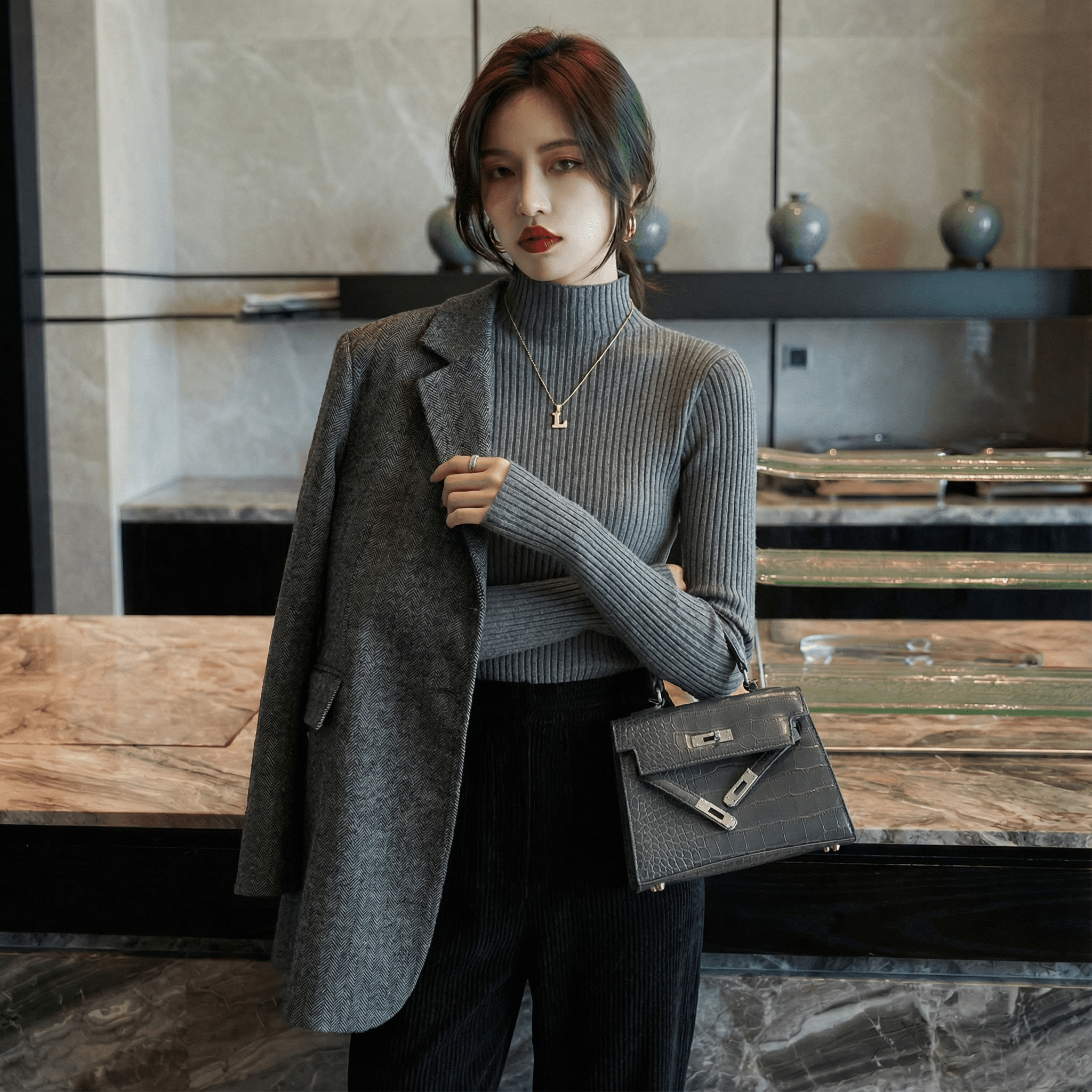 سويتر صوفي أنيق بياقة عالية