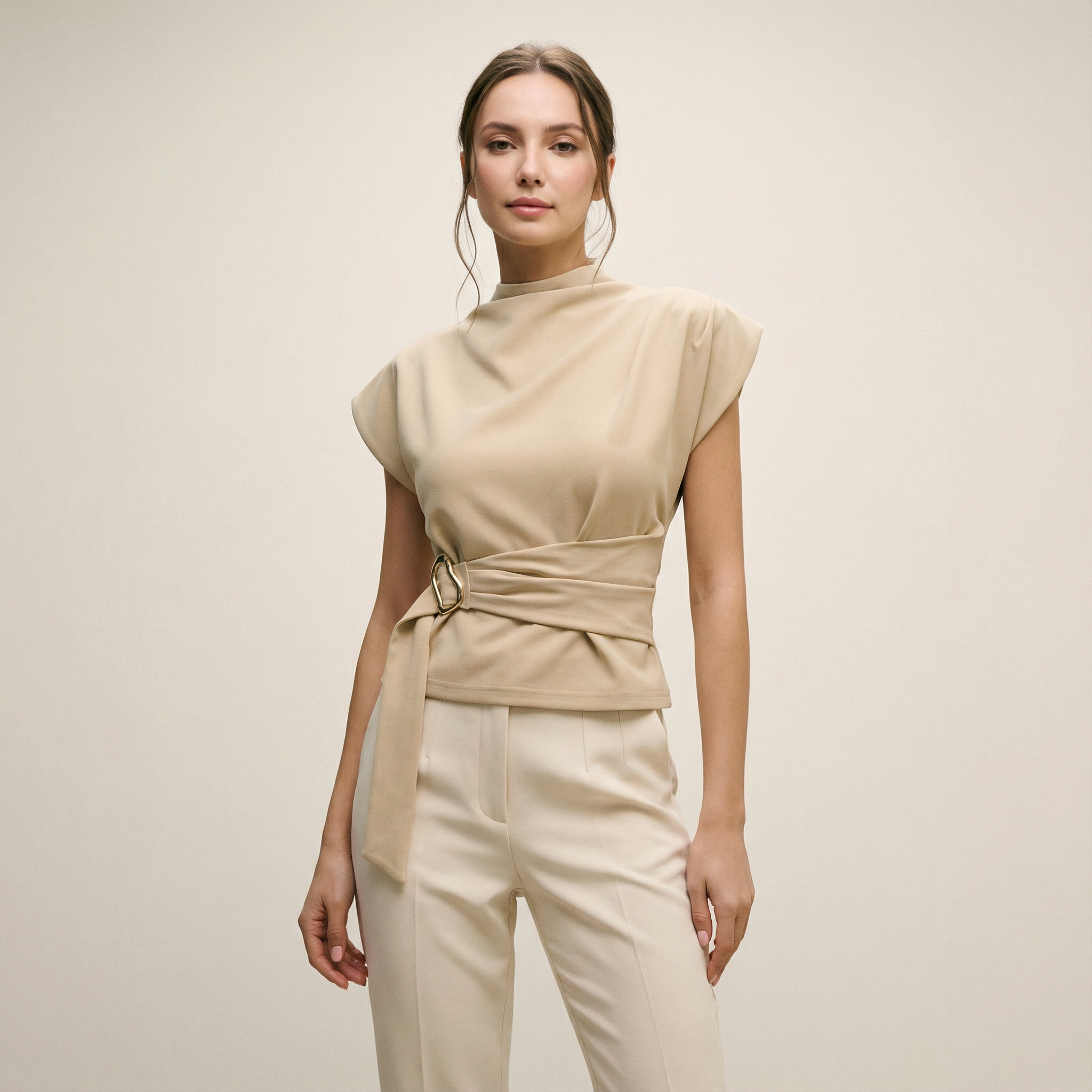 بلوزة بخصر ملفوف مع إبزيم معدني