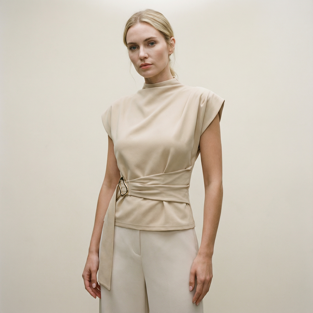 بلوزة بخصر ملفوف مع إبزيم معدني