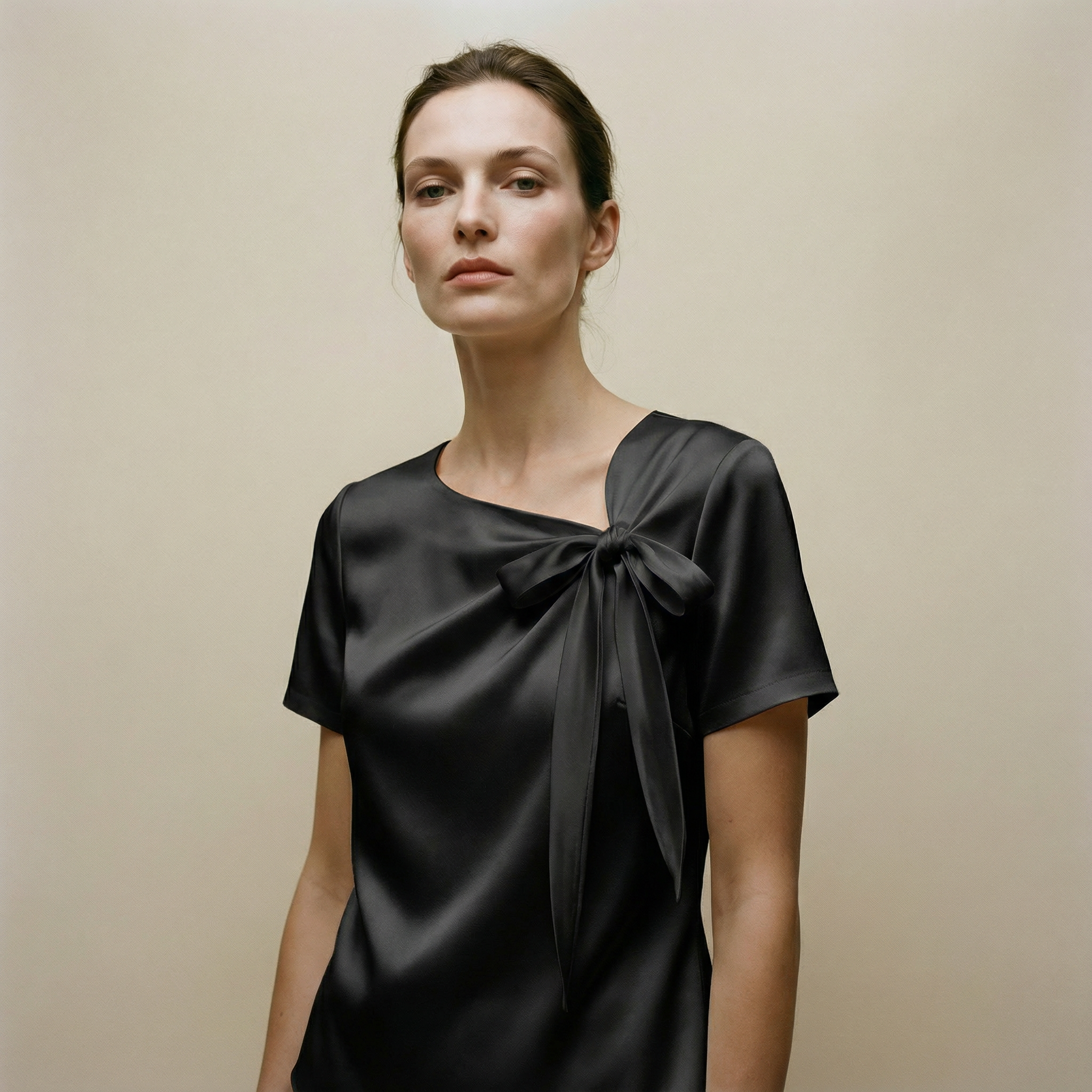 بلوزة ساتان بعقدة جانبية ناعمة