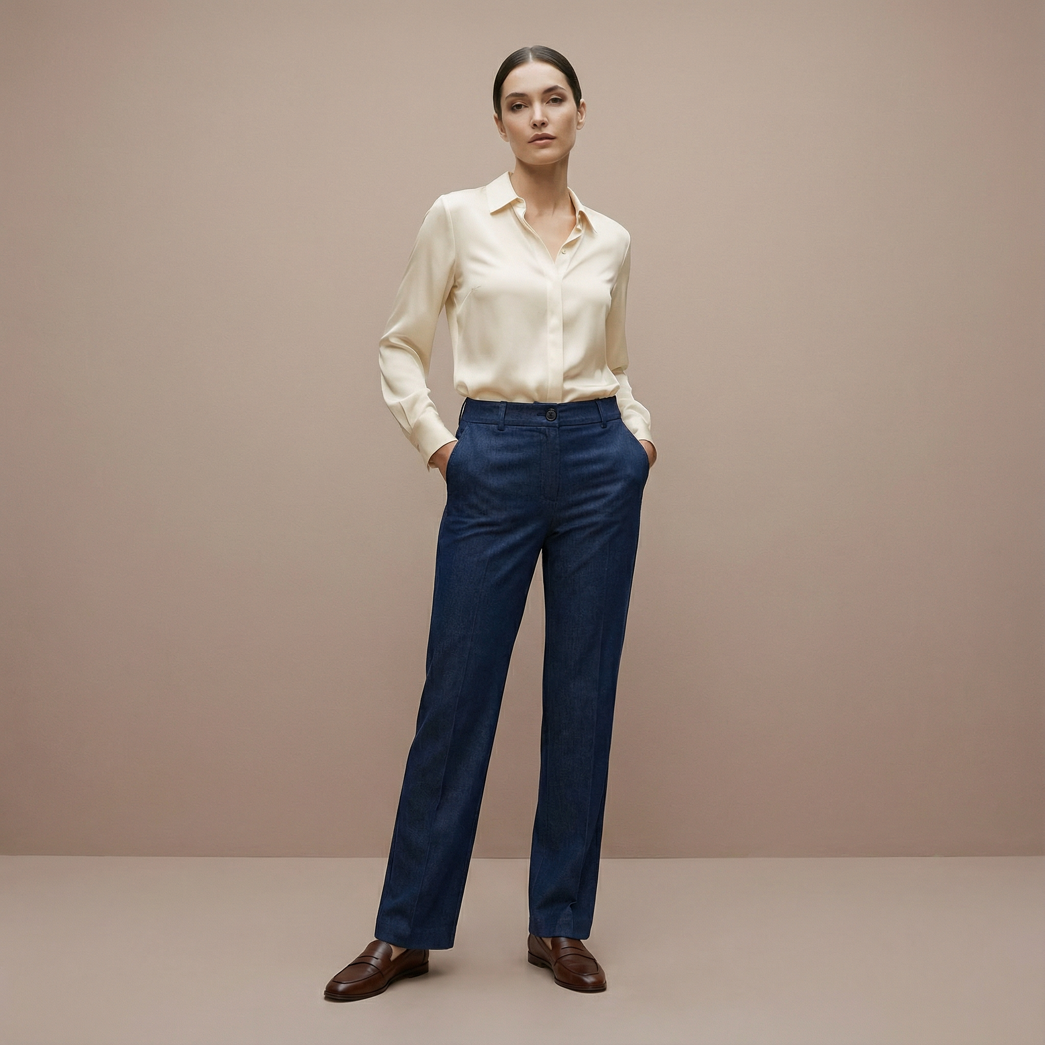 بنطال بقصّة مستقيمة وأناقة عملية