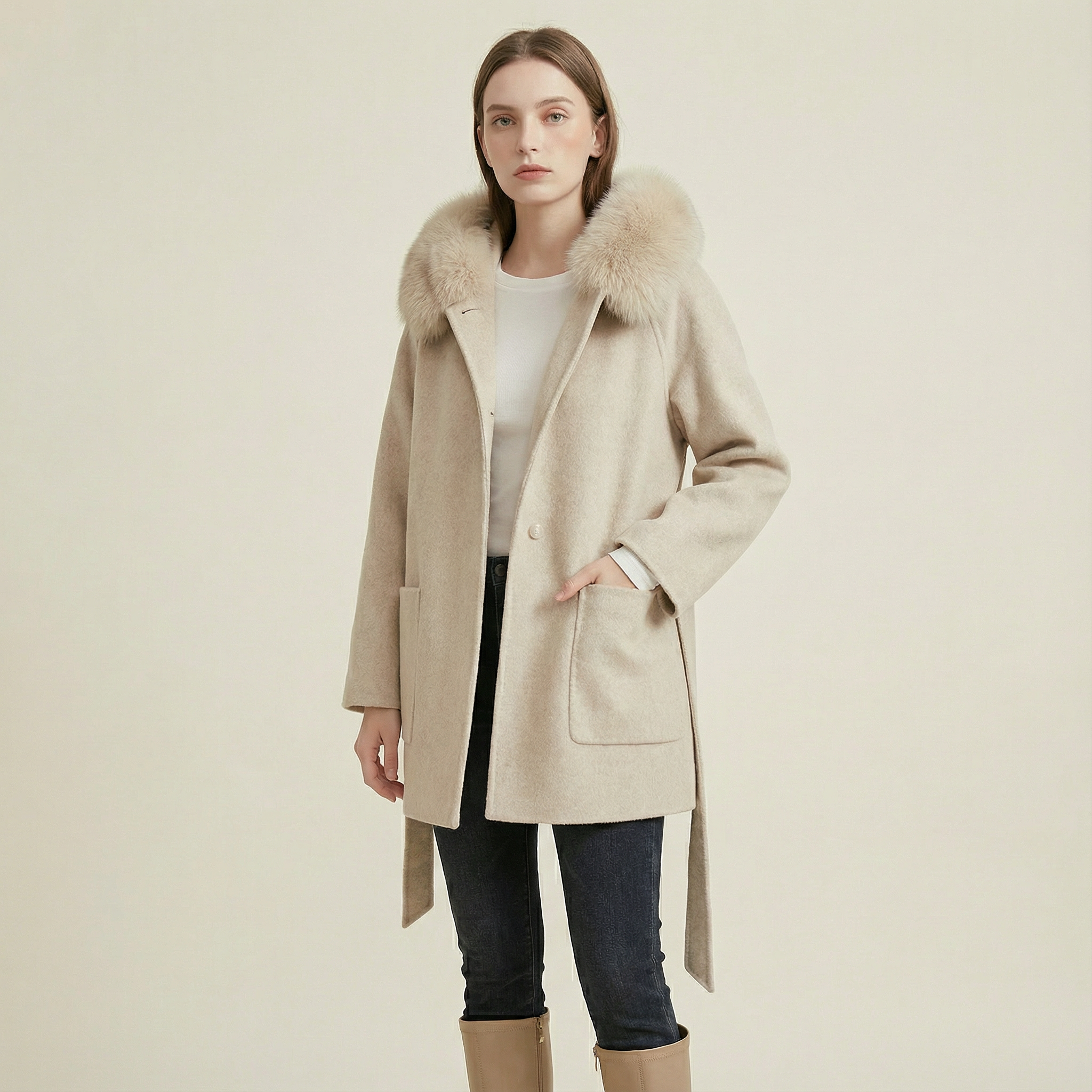 معطف شتوي راقٍ بقصّة قصيرة