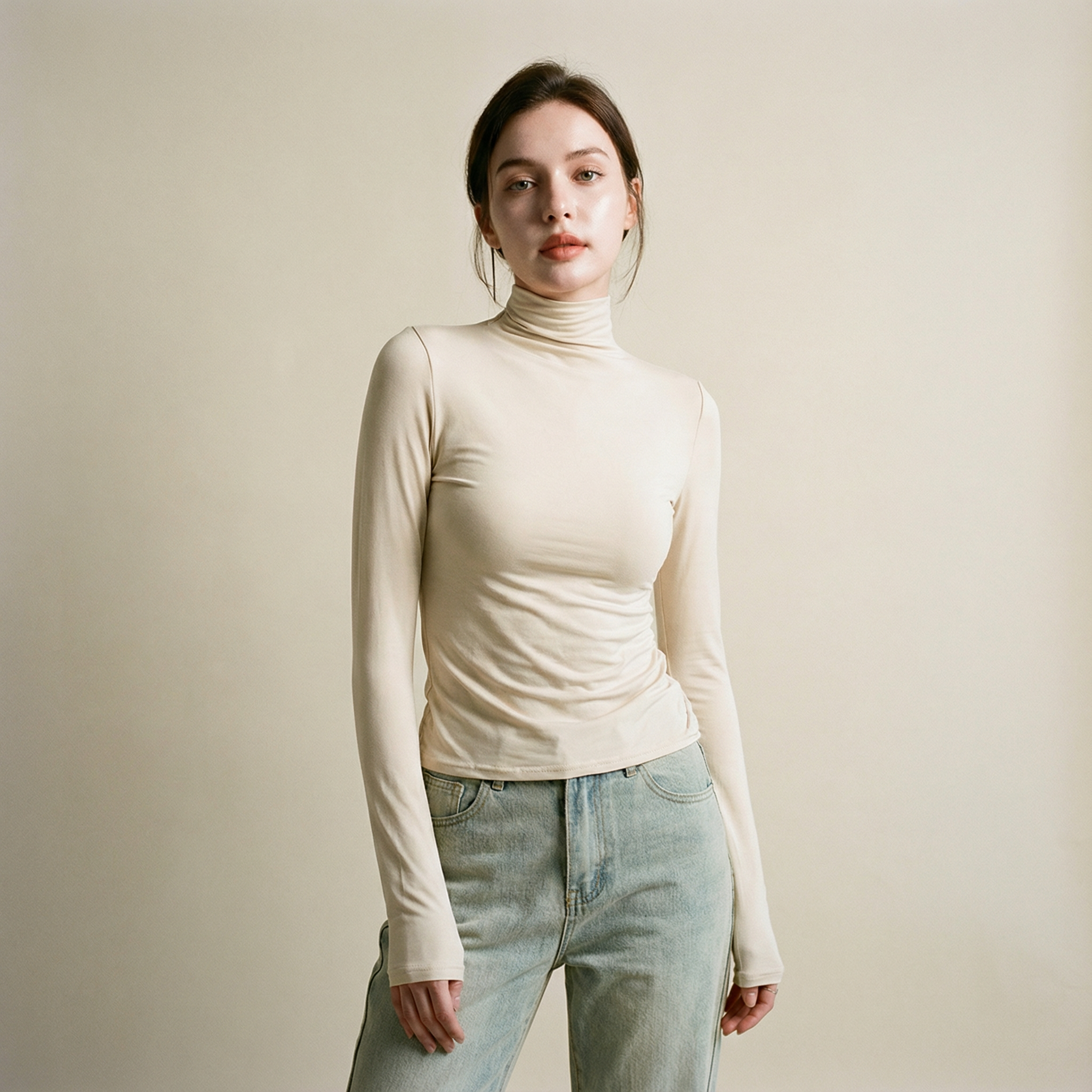 بلوزة بياقة عالية وقصّة طويلة